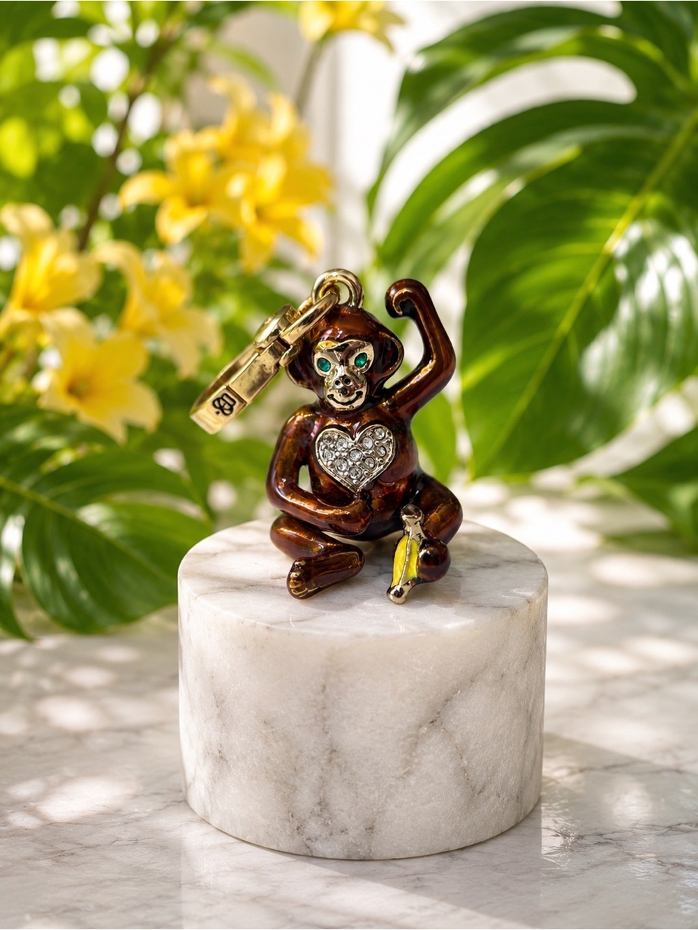 Juicy Couture Monkey Charm – Green Jeweled Eyes & Crystal Heart